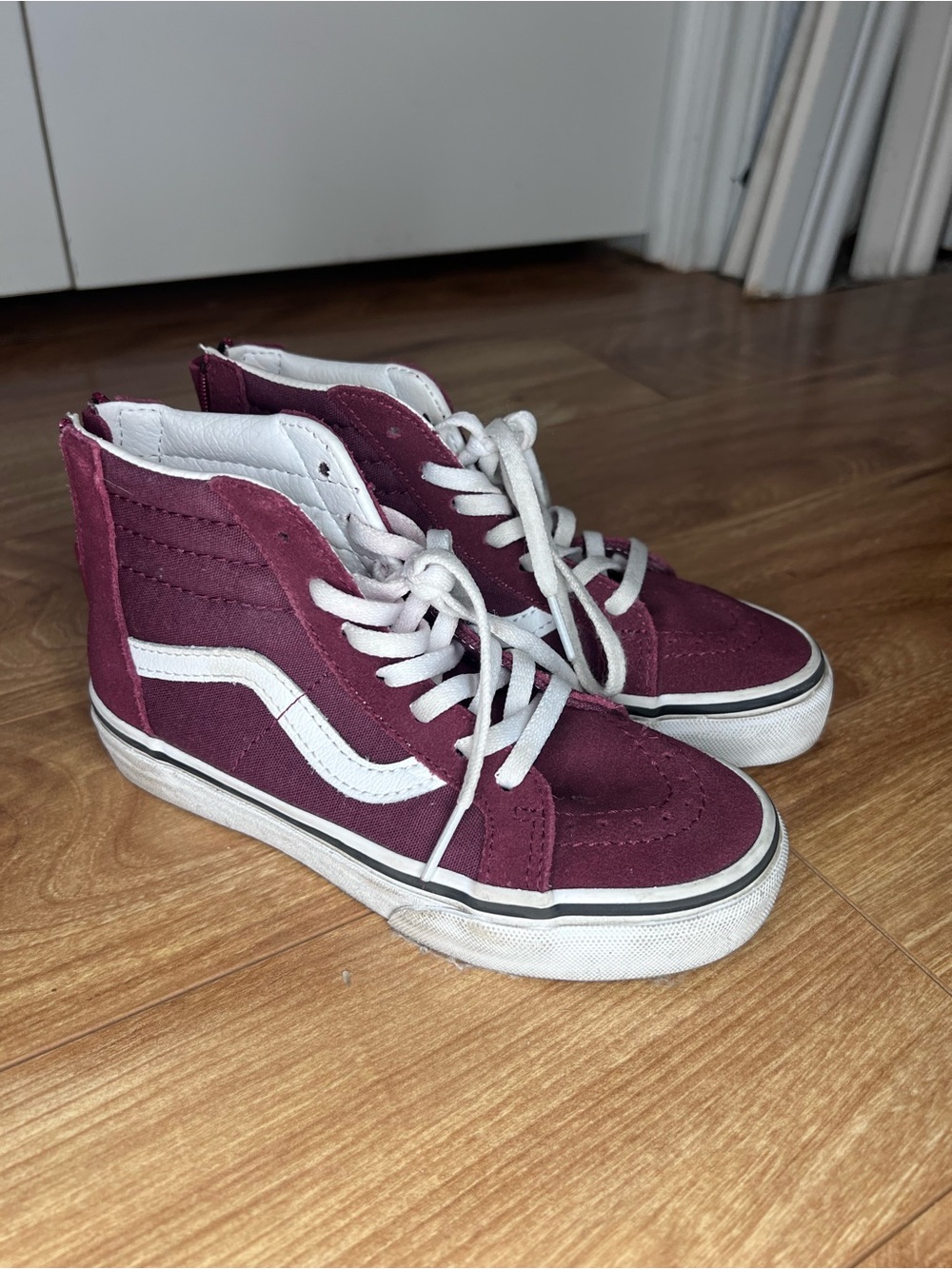 Vans Kids Sk8-Hi Zip Burgundy High Top Sneakers Shoes Size 13